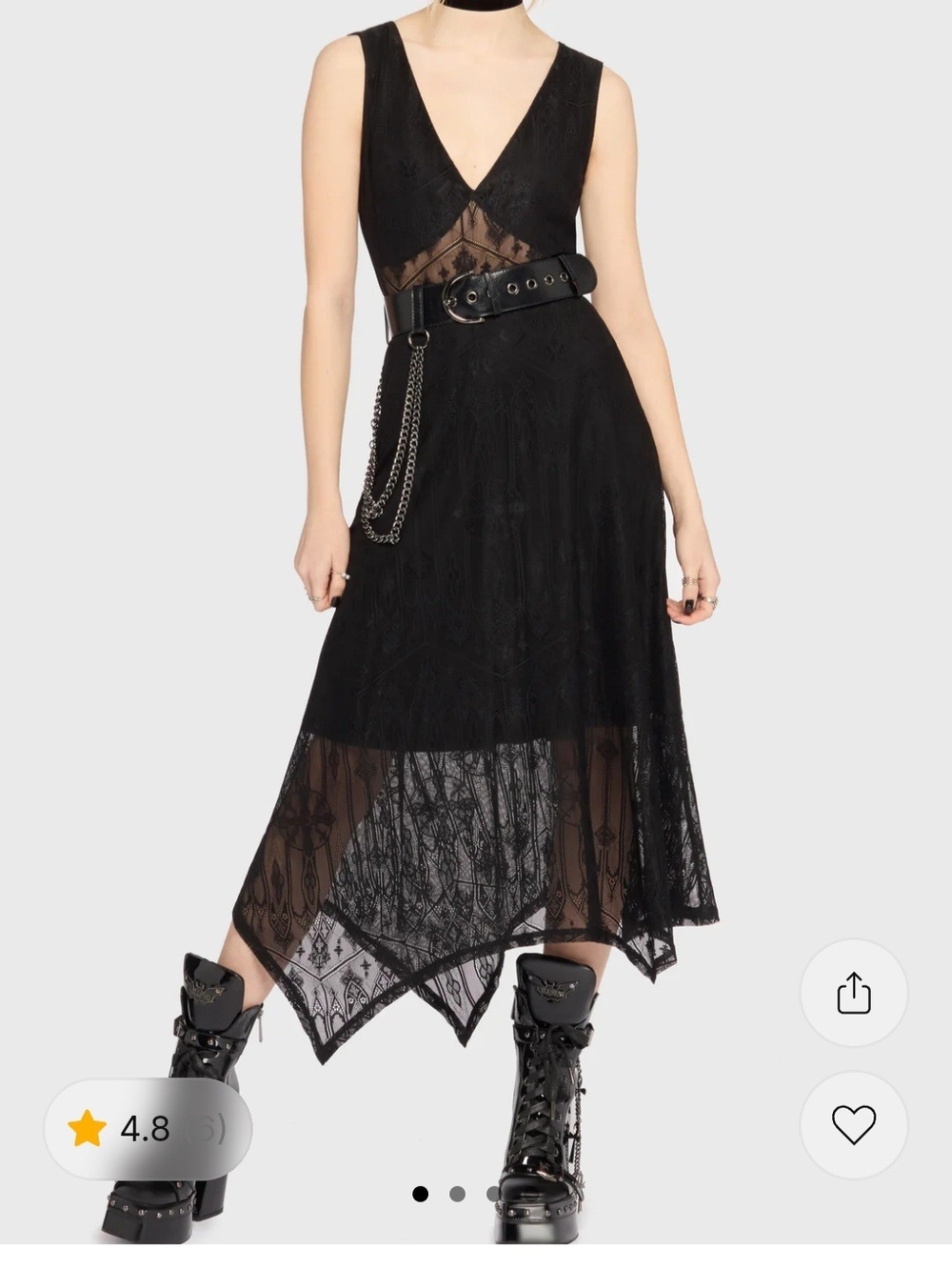Killstar Vesper Wraith Black Lace V-Neck Asymmetrical Midi Dress